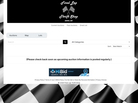 Screenshot of the Final Lap Thrift Shop website