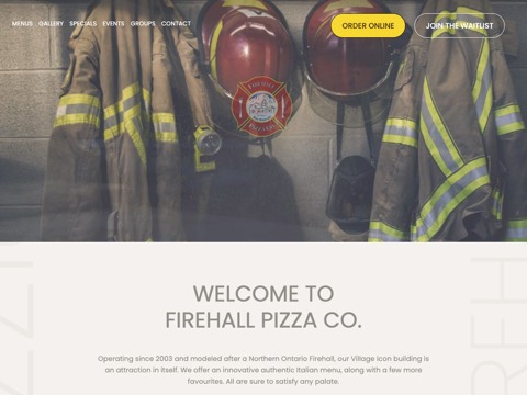 Screenshot of the Firehall Pizza Co. website