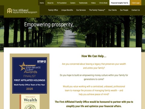 Screenshot of the First Affiliated Holdings Inc. homepage at www.firstaffiliated.ca, captured 2026-08-19, shown as the evidence for the review on this page