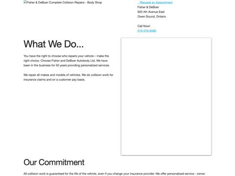 Screenshot of the Fisher And De Boer homepage, www.fisheranddeboer.ca, captured 2026-08-19, shown as the evidence for this review