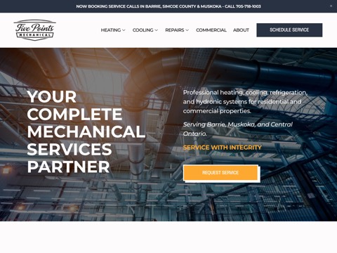 Screenshot of the Five Points Mechanical homepage, www.fivepointsmechanical.com, captured 2026-08-19, shown as the evidence for this review