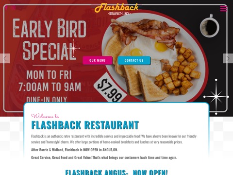 Screenshot of the Flashback Breakfast & Lunch | Midland website