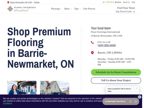 Screenshot of the Floor Coverings International of Barrie-Newmarket, ON website