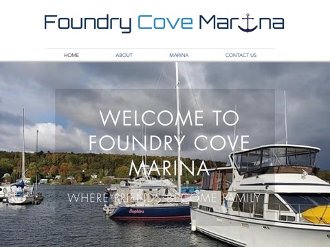 Screenshot of the Foundry Cove Marina homepage, www.foundrycovemarina.com, captured 2026-08-19, shown as the evidence for this review