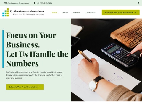 Screenshot of the Garner Cynthia And Associates homepage, cynthiagarner.ca, captured 2026-08-19, shown as the evidence for this review