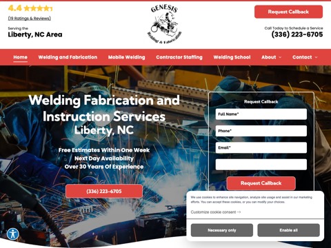 Screenshot of the Genesis Welding & Fabrication website
