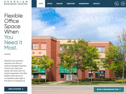 Screenshot of the Georgian Business Centre homepage at www.georgianbusinesscentre.ca, captured 2026-08-19, shown as the evidence for the review on this page