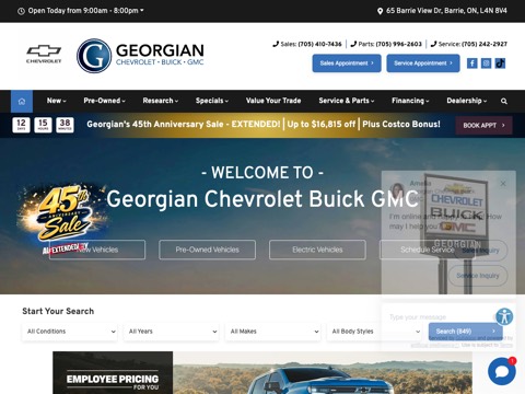 Screenshot of the Georgian Chevrolet Buick GMC homepage, www.georgianchevrolet.com:443/?utm_source=google&utm_medium=googlemybusiness&utm_campaign=website-link, captured 2026-08-19, shown as the evidence for this review