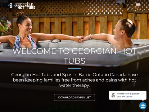 Screenshot of the Georgian Hot Tubs homepage, georgianhottubs.com, captured 2026-08-19, shown as the evidence for this review