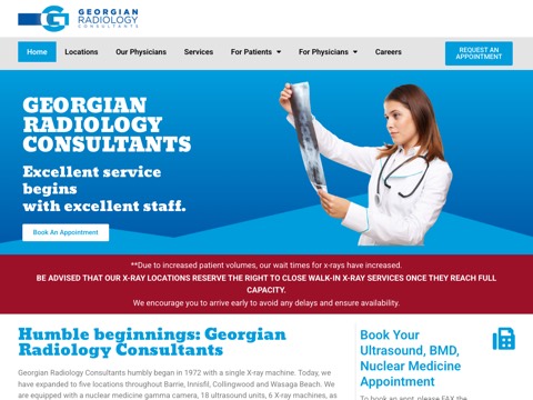Screenshot of the Georgian Radiology Consultants homepage at georgianradiology.com, captured 2026-08-19, shown as the evidence for the review on this page