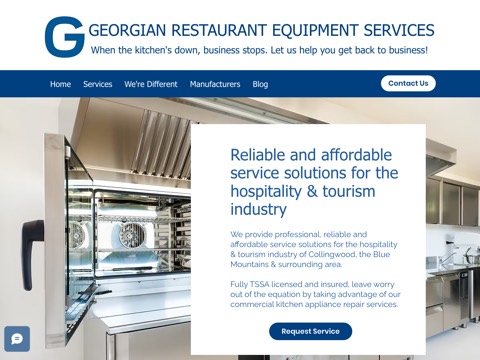 Screenshot of the Georgian Restaurant Equipment Services homepage, www.georgianres.com, captured 2026-08-19, shown as the evidence for this review