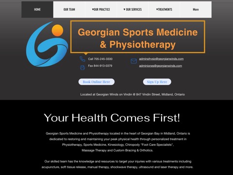 Screenshot of the Georgian Sports Medicine & Physiotherapy website