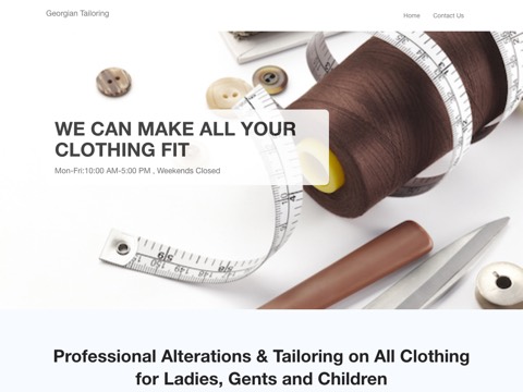 Screenshot of the Georgian Tailoring homepage, georgiantailoring.ca, captured 2026-08-13, shown as the evidence for this review