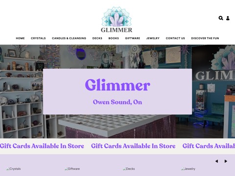 Screenshot of the Glimmer homepage, www.glimmerowensound.ca, captured 2026-08-19, shown as the evidence for this review
