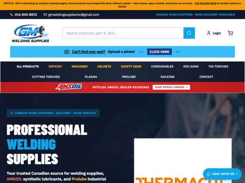 Screenshot of the GM WELDING SUPPLIES INC website