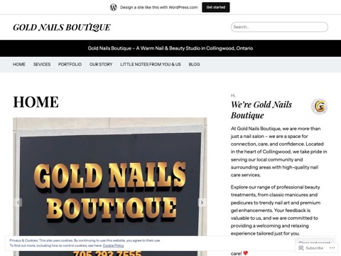 Screenshot of the Gold Nails Boutique website