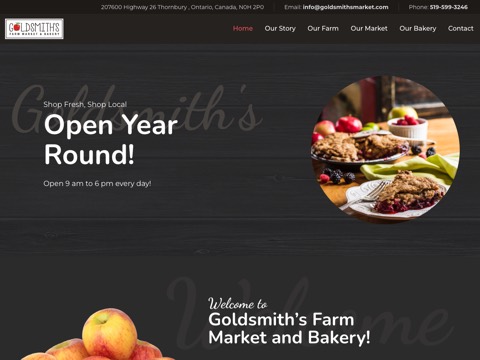 Screenshot of the Goldsmith's Farm Market and Bakery website