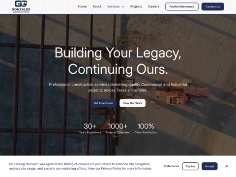Screenshot of the Gonzales Contractors, LLC website
