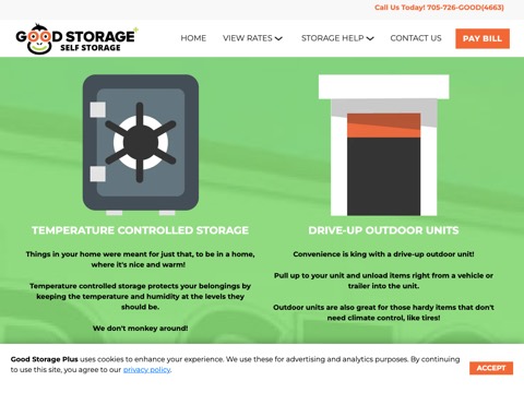 Screenshot of the Good Storage Plus homepage, www.goodstorageplus.com, captured 2026-08-19, shown as the evidence for this review