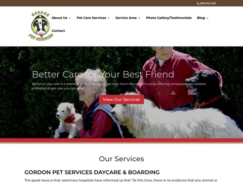 Screenshot of the Gordon Pet Services homepage at gordonpetservices.com, captured 2026-08-19, shown as the evidence for the review on this page