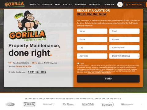 Screenshot of the Gorilla Property Services website