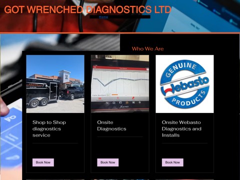 Screenshot of the Got Wrenched Diagnostics LTD homepage, www.gotwrenched.ca, captured 2026-08-19, shown as the evidence for this review