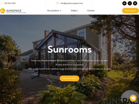 Screenshot of the Grey-Bruce Patio Enclosures Inc. website