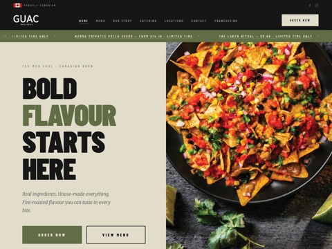 Screenshot of the Guac Mexi Grill Midland homepage, guacmexigrill.ca, captured 2026-08-19, shown as the evidence for this review