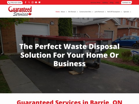 Screenshot of the Guaranteed Services homepage, guaranteedwasteservices.ca, captured 2026-08-19, shown as the evidence for this review