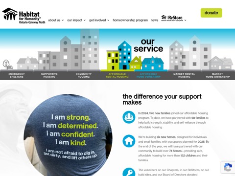 Screenshot of the Habitat for Humanity ReStore Orillia homepage at habitatgatewaynorth.com, captured 2026-08-19, shown as the evidence for the review on this page