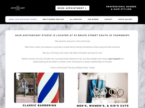 Screenshot of the Hair Apothecary Studio website