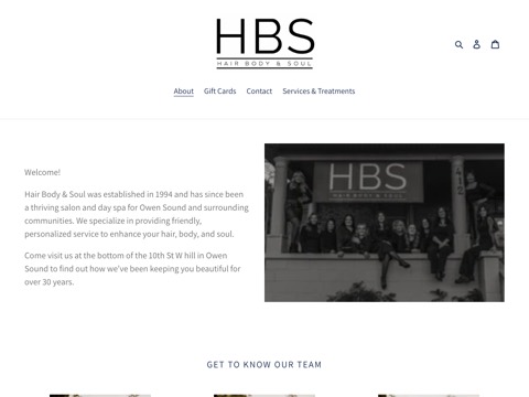 Screenshot of the Hair Body & Soul website