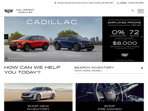 Screenshot of the Hal Wright Cadillac homepage, www.wrightcadillac.com, captured 2026-08-19, shown as the evidence for this review