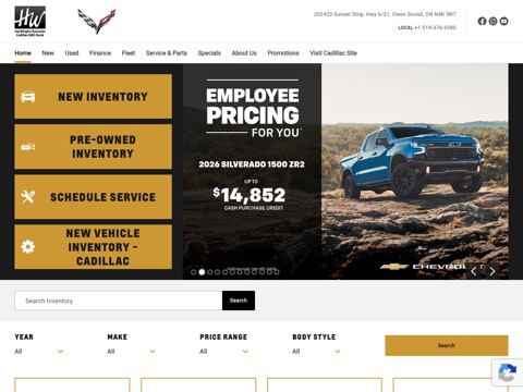 Screenshot of the Hal Wright Chevrolet Cadillac GMC Buick homepage, www.halwrightchevroletcadillacgm.com, captured 2026-08-19, shown as the evidence for this review