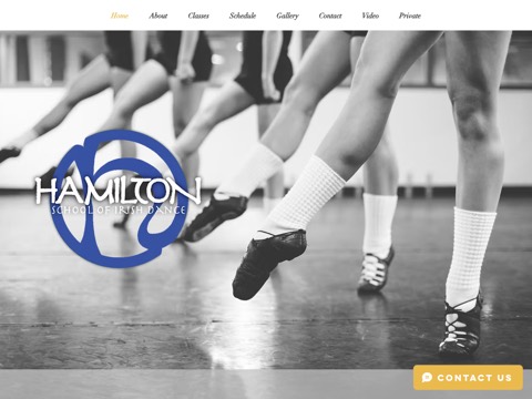 Screenshot of the Hamilton School of Irish Dance (Barrie) homepage, www.hamiltonirishdance.com, captured 2026-08-19, shown as the evidence for this review