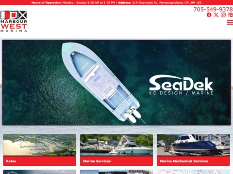 Screenshot of the Harbour West Marina homepage, harbourwestmarina.ca, captured 2026-08-19, shown as the evidence for this review