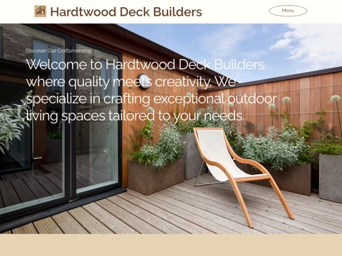 Screenshot of the Hardtwood Deck Builders Ltd homepage, www.hardtwooddecks.com, captured 2026-08-13, shown as the evidence for this review