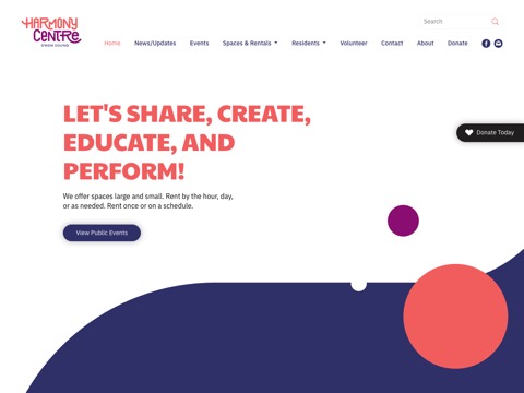 Screenshot of the Harmony Centre Owen Sound website