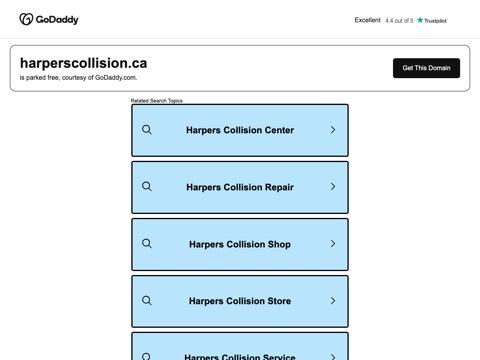 Screenshot of the Harper's Collision homepage, www.harperscollision.ca, captured 2026-08-19, shown as the evidence for this review