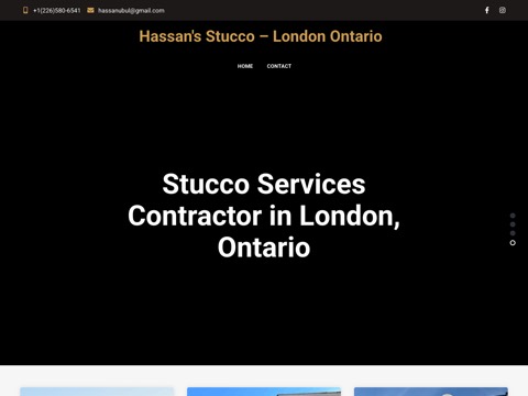 Screenshot of the Hassan's Stucco homepage, hassanstucco.ca, captured 2026-08-13, shown as the evidence for this review