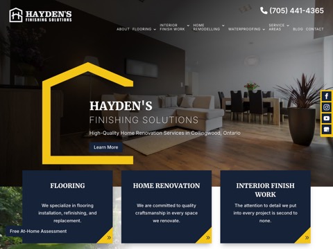 Screenshot of the Hayden's Finishing Solutions website