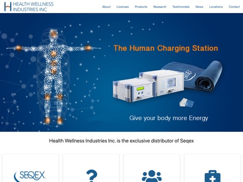 Screenshot of the Health Wellness Industries homepage, seqex.ca, captured 2026-08-19, shown as the evidence for this review