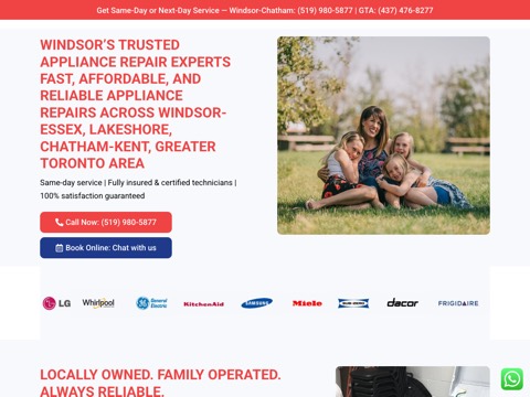 Screenshot of the Heartland Appliances Repair website
