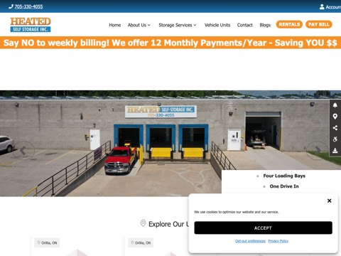Screenshot of the Heated Self Storage Inc homepage, heatedselfstorage.ca, captured 2026-08-19, shown as the evidence for this review