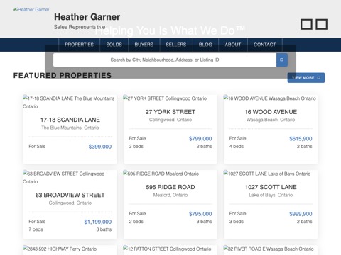 Screenshot of the Heather Garner Real Estate - Collingwood, Blue Mountain & Area website