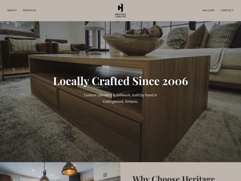 Screenshot of the Heritage Cabinetry website