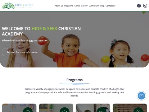 Screenshot of the Hide and Seek Christian Academy website