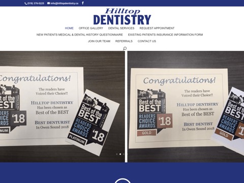Screenshot of the Hilltop Dentistry website