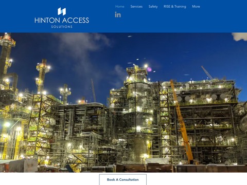 Screenshot of the Hinton Scaffold Solutions homepage, www.hintonaccess.com, captured 2026-08-13, shown as the evidence for this review