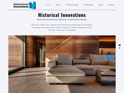 Screenshot of the Historical Innovations homepage, www.historicalinnovations.com, captured 2026-08-19, shown as the evidence for this review